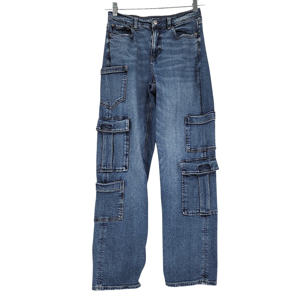 American Eagle Cargo Jeans 4 Women Blue Multi Pocket Utility Carpenter High Rise